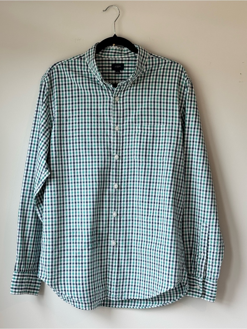 J.Crew Green Blue Gingham Button Down Shirt Mens Large 100% Cotton